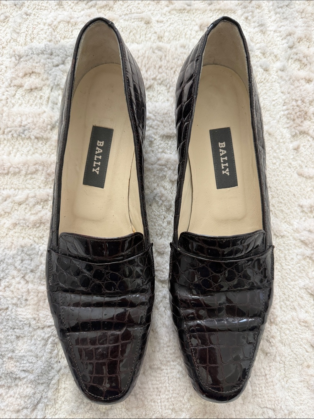 Beautiful Bally worn once  dark brown  Croc-Embossed Leather Loafers- impeccable